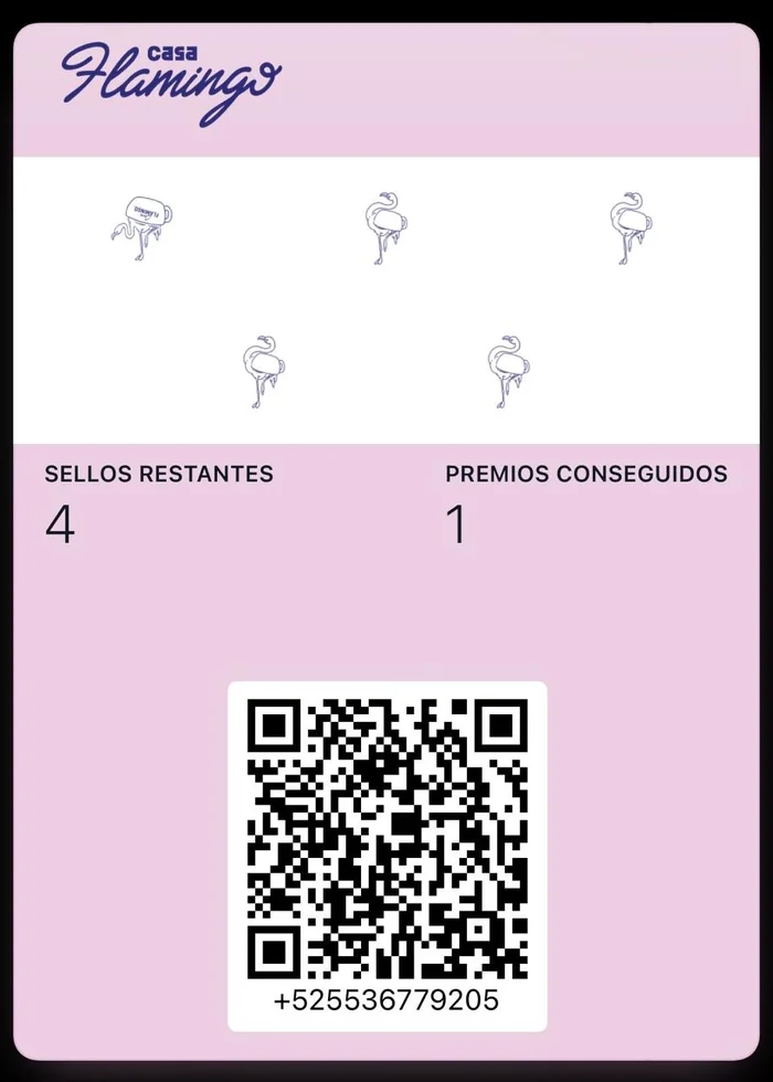 Tarjeta digital de sellos de Casa Flamingo en Muuch